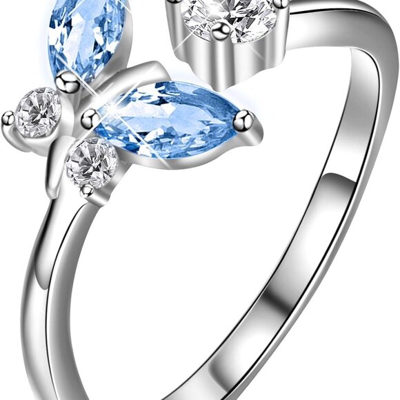 Sterling Silver Butterfly Open Adjustable Ring Embellished with Crystal from Aus - Picture 1 of 7